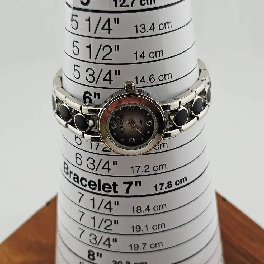 No Boundaries Women's Silver Tone Dressy Bracelet Watch Black Accent Link Band